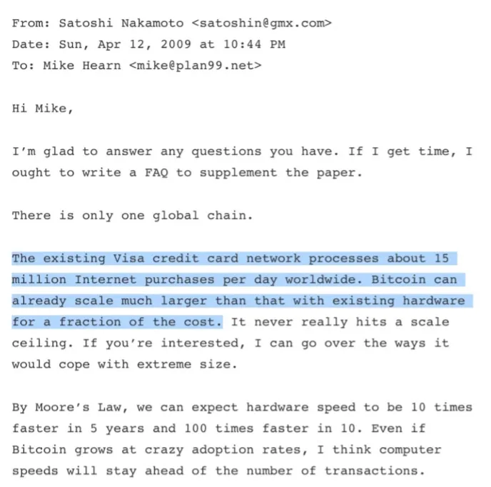 email between Satoshi Nakamoto and developer Mike Hearn