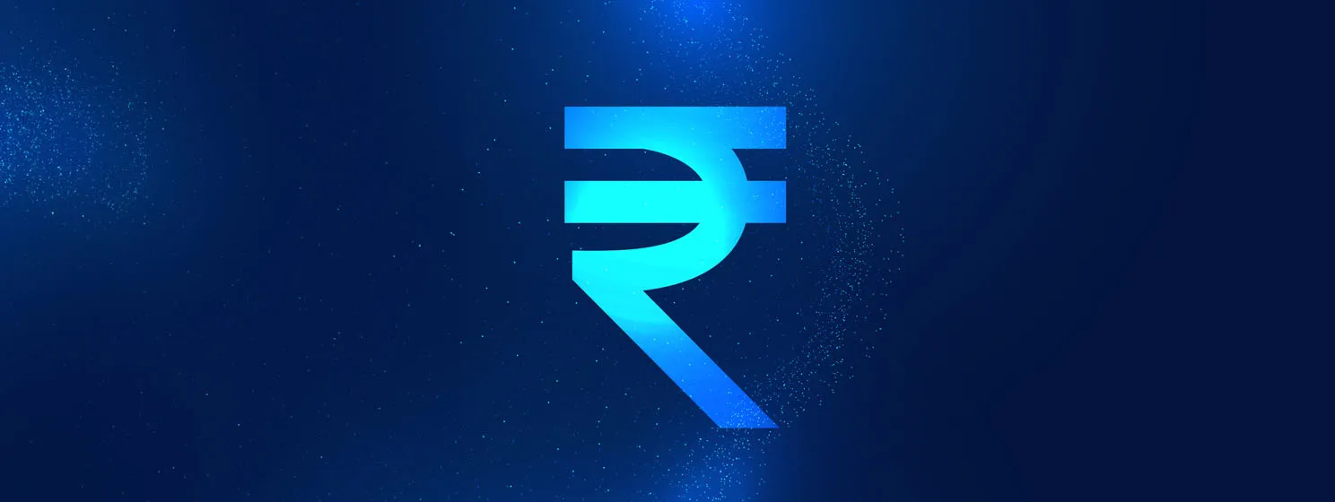 Glowing digital money indian rupee background with text space vector