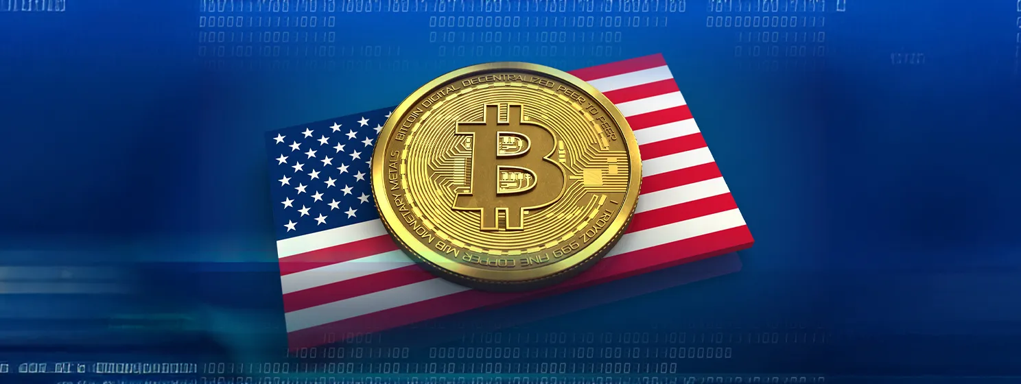 Bitcoin over United States flag