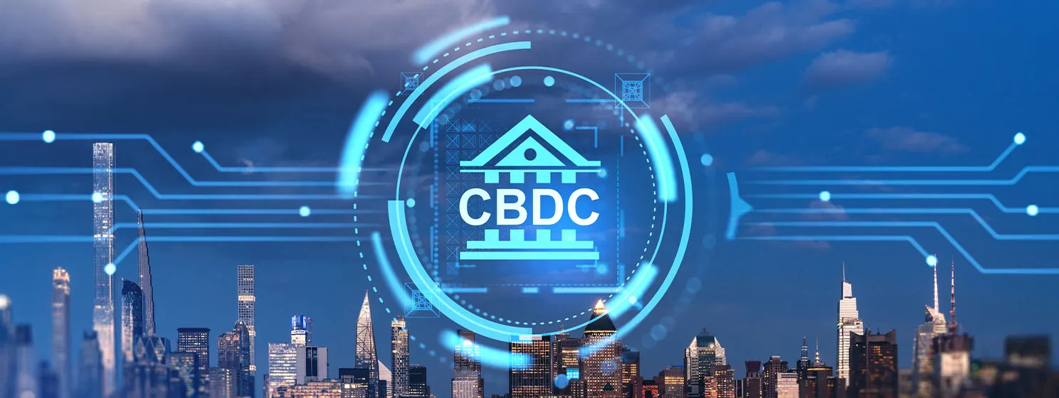 Concept of CBDC, blockchain, transaction, payment and business technology