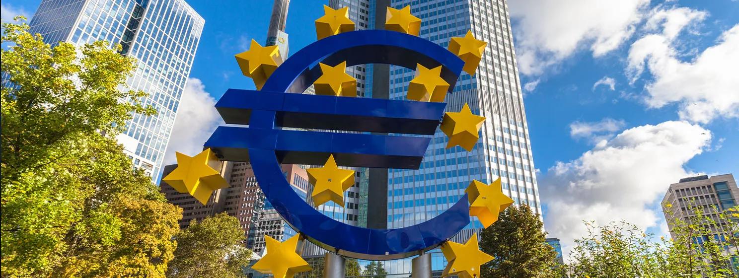 Euro sign in front of European Central Bank