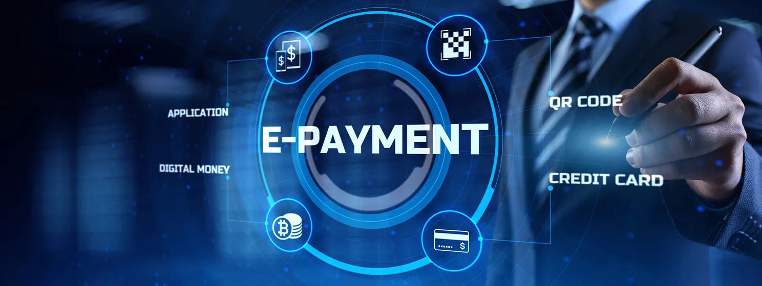 Businessman pressing E-payment on screen