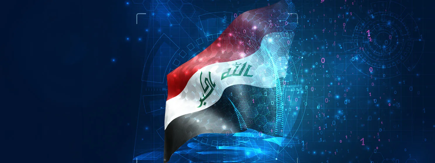 Iraq flag with tech overlays