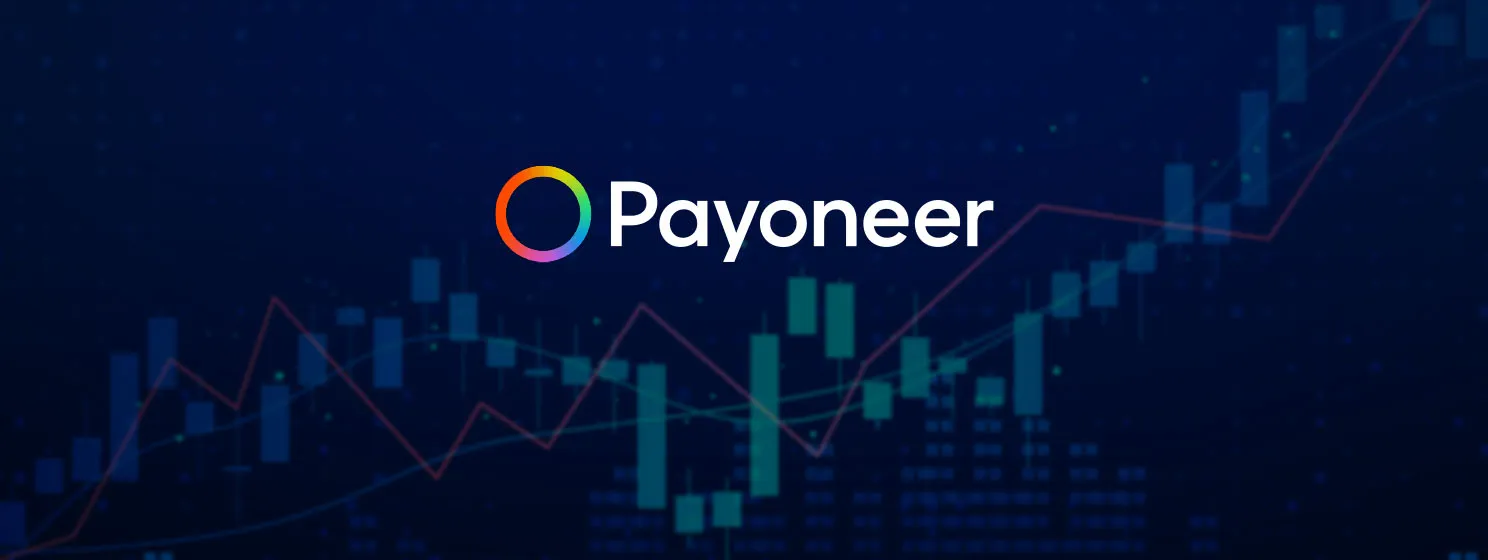 Payoneer logo over financial report background