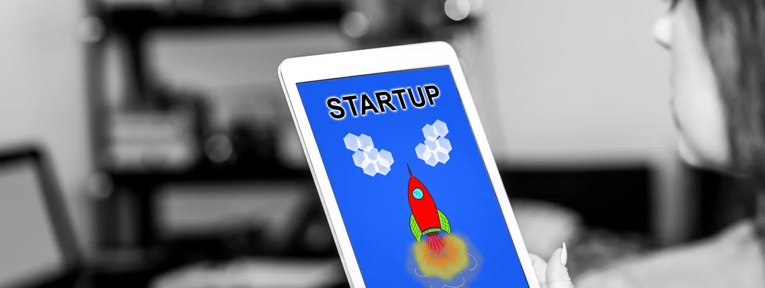 Tablet screen displaying a startup concept