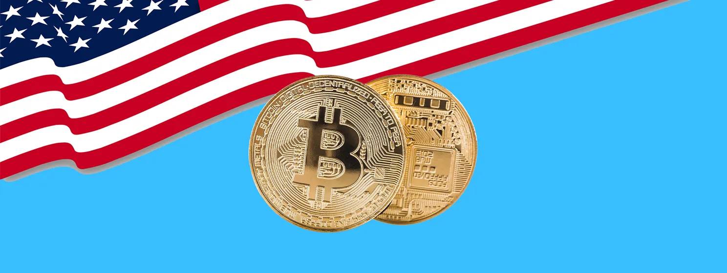 US Flag and Bitcoin