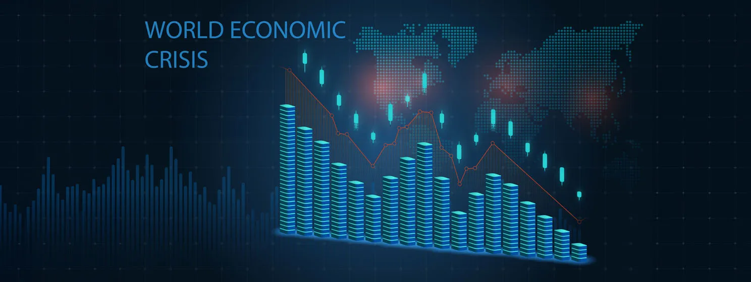 Economic Crisis stacked coins and electronic graph