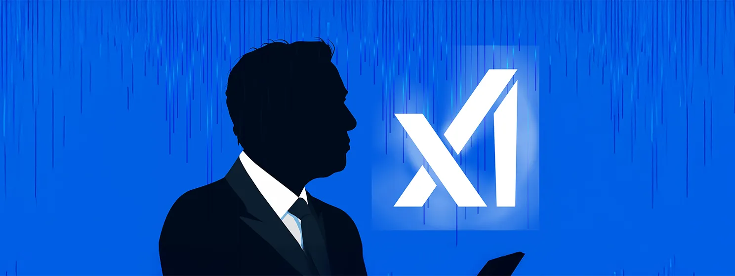 xAI logo and portrait of Elon Musk