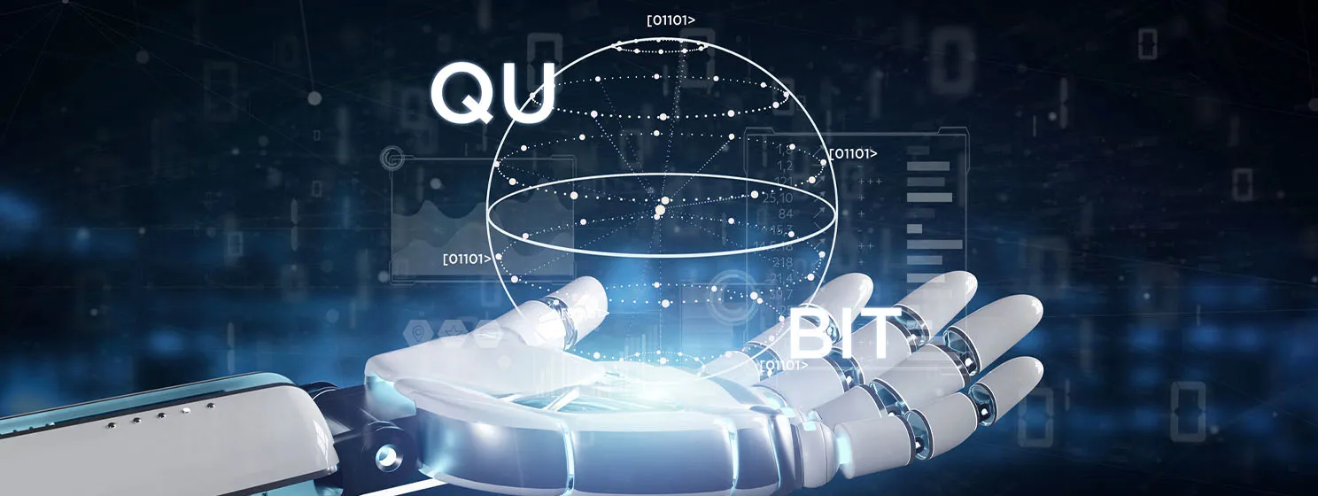 Quantum computing concept with qubit icon