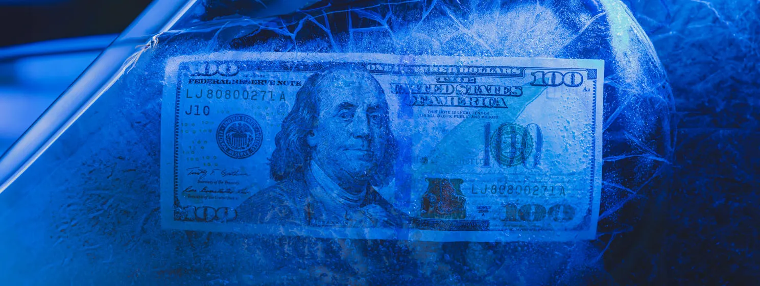 Frozen 100 dollar bill