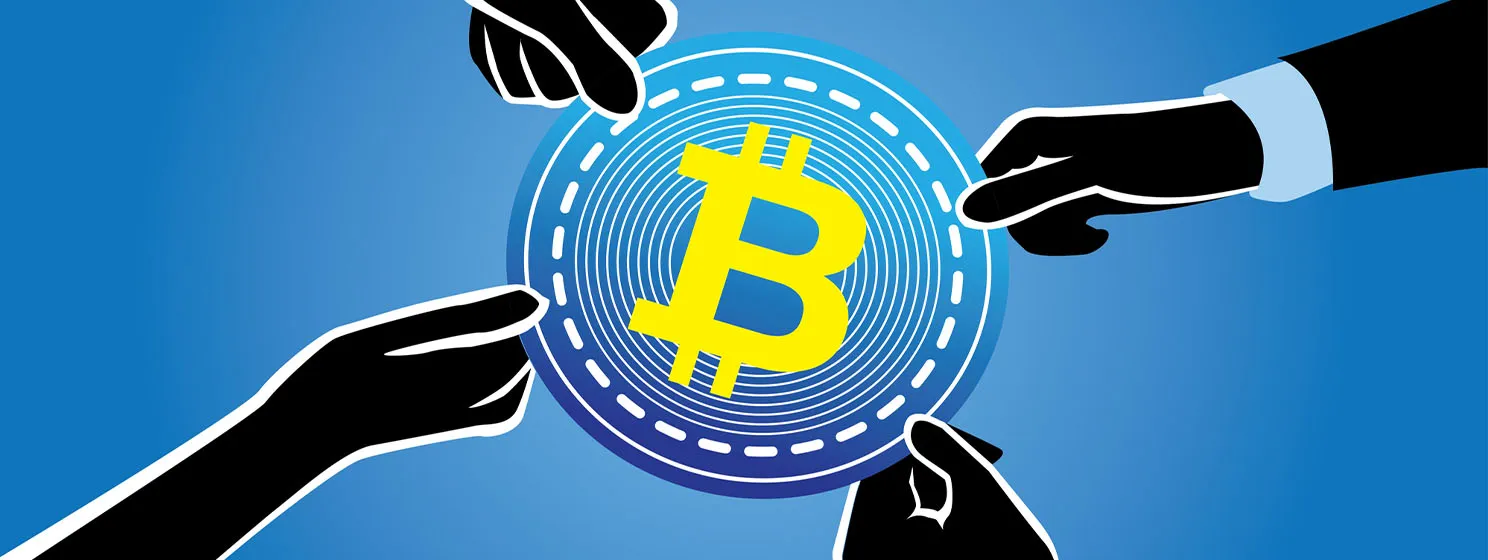 People's hands fight over cryptocurrency concept