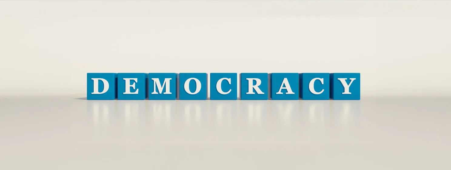 Democracy blue letter blocks