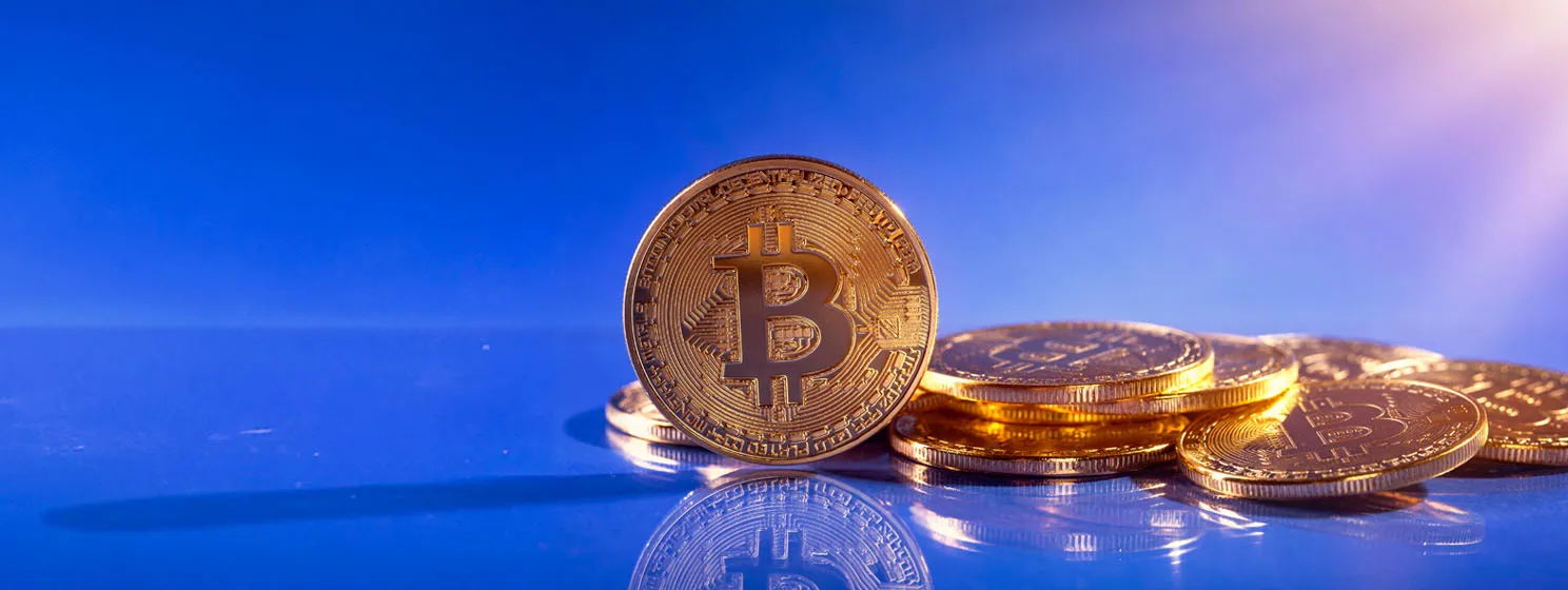 Stack of gold bitcoins coins