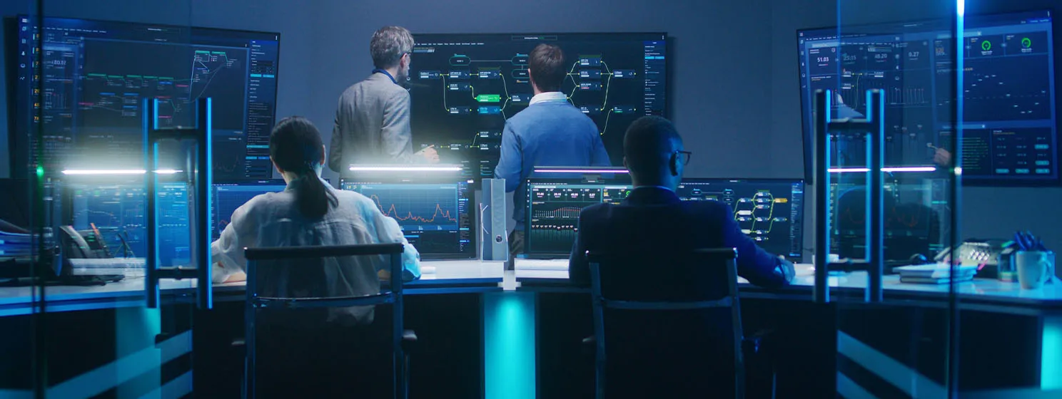 technical specialists and software programmers work with data server