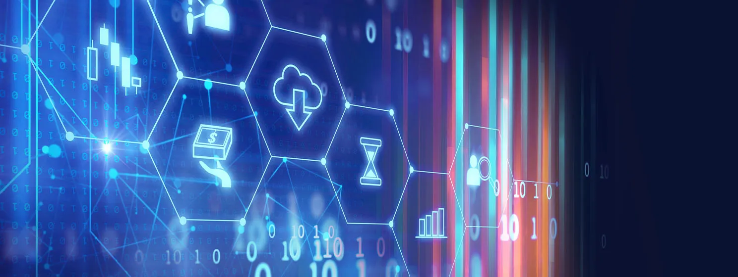 Fintech icons on abstract financial technology background