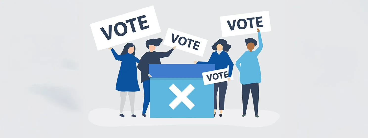 Character illustration of people with vote icons.