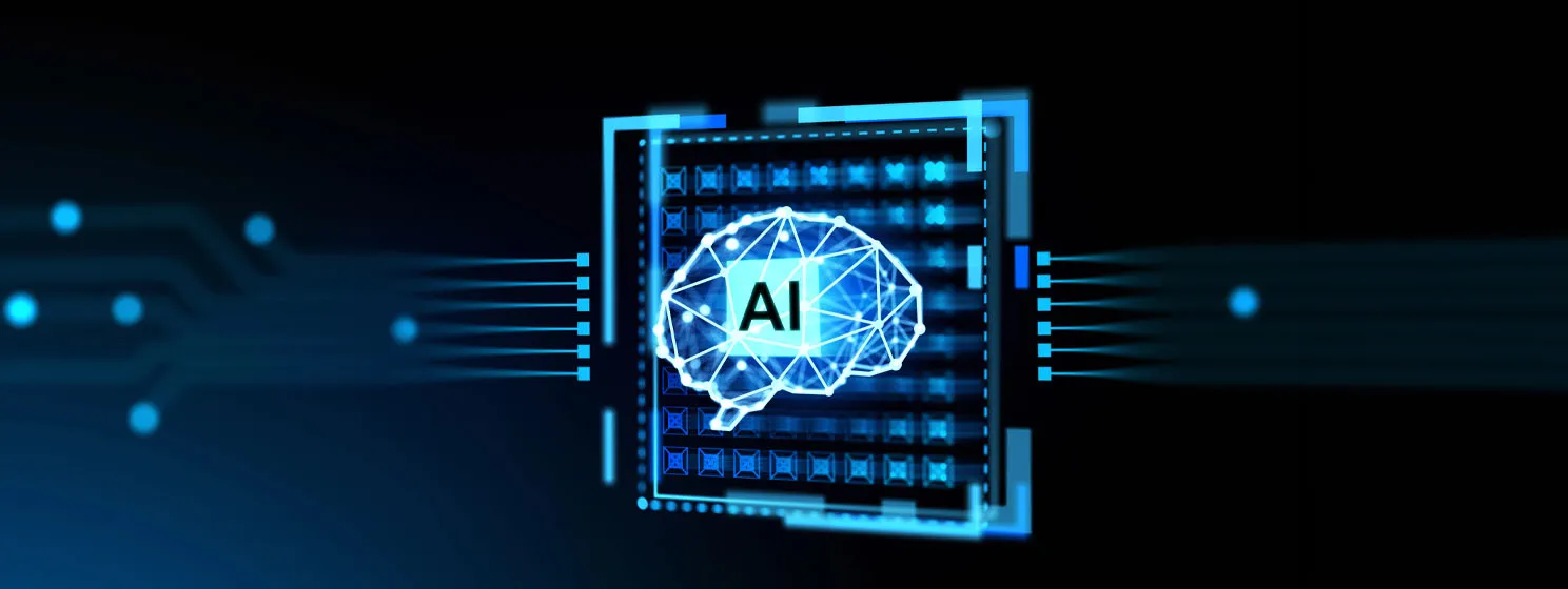 Digital hologram with AI brain, chip with digital connection lines