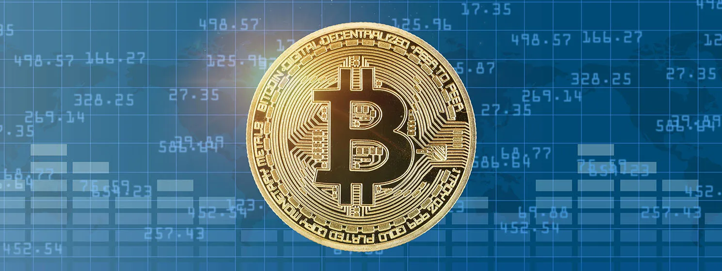 BTC coin over stock chart banner