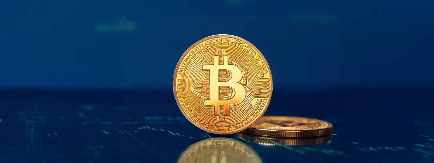 Bitcoins and chart close up