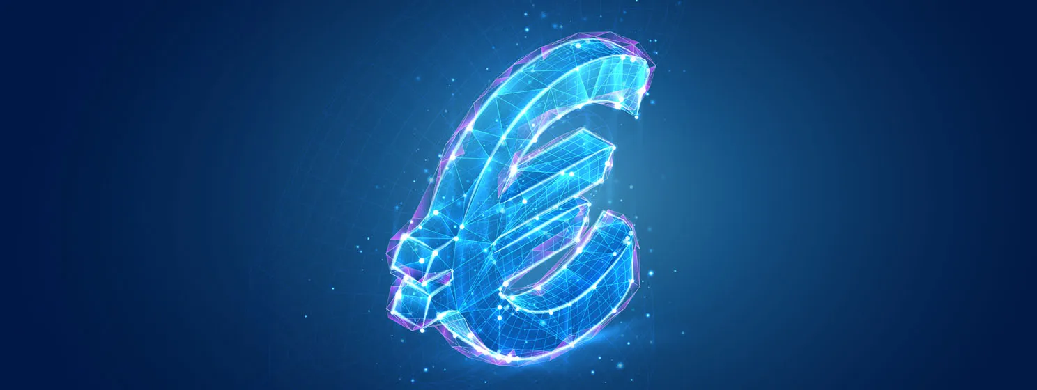 Digital euro volumetric object on a blue background