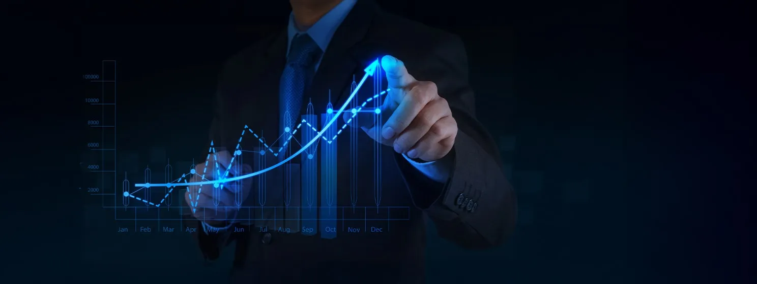 Businessman hand pointing on a graph chart