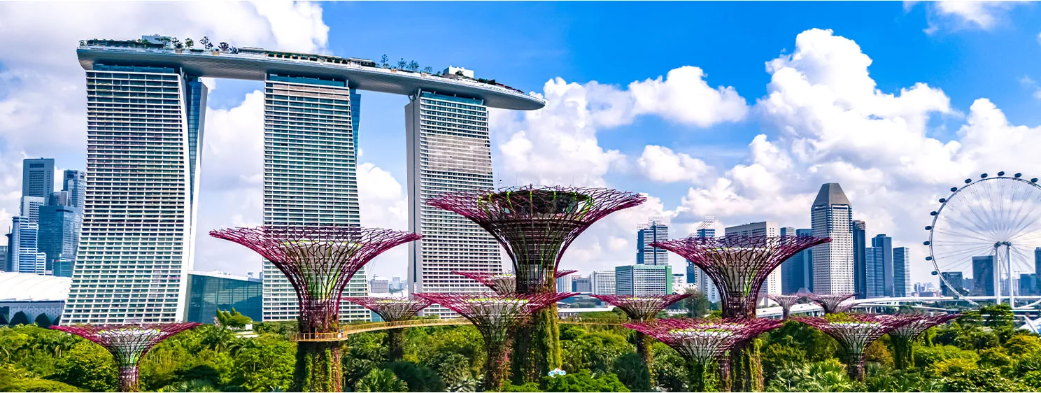 iew of Gardens by the Bay and Marina Bay Sands in Singapore
