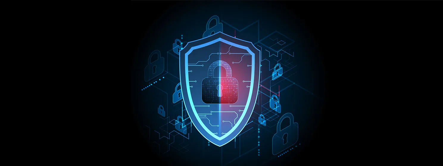Technological abstract background on the topic of information protection and computer security