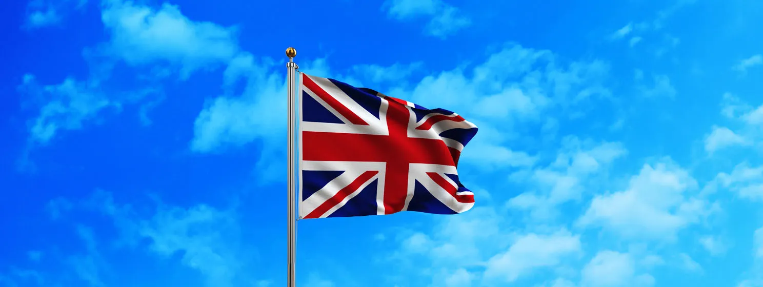 UK flag waving in the sky
