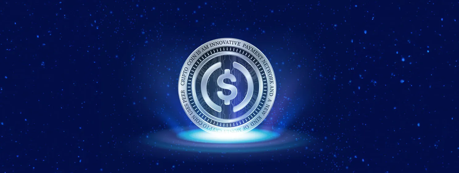 USDC digital currency image on digital background
