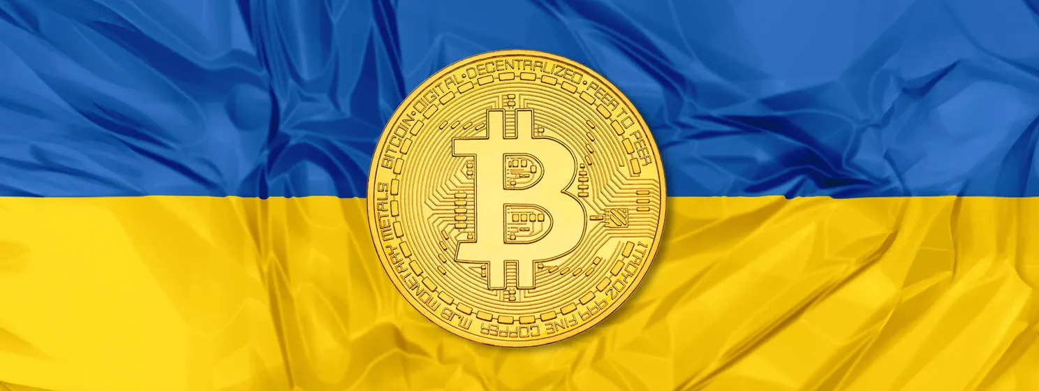 Ukraine flag and BTC coin concept background