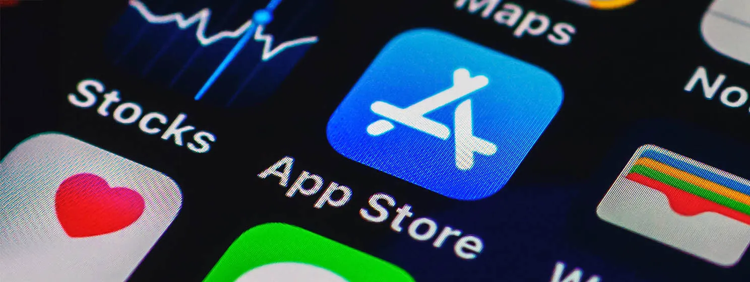 Mobile phone app highlighting App Store.