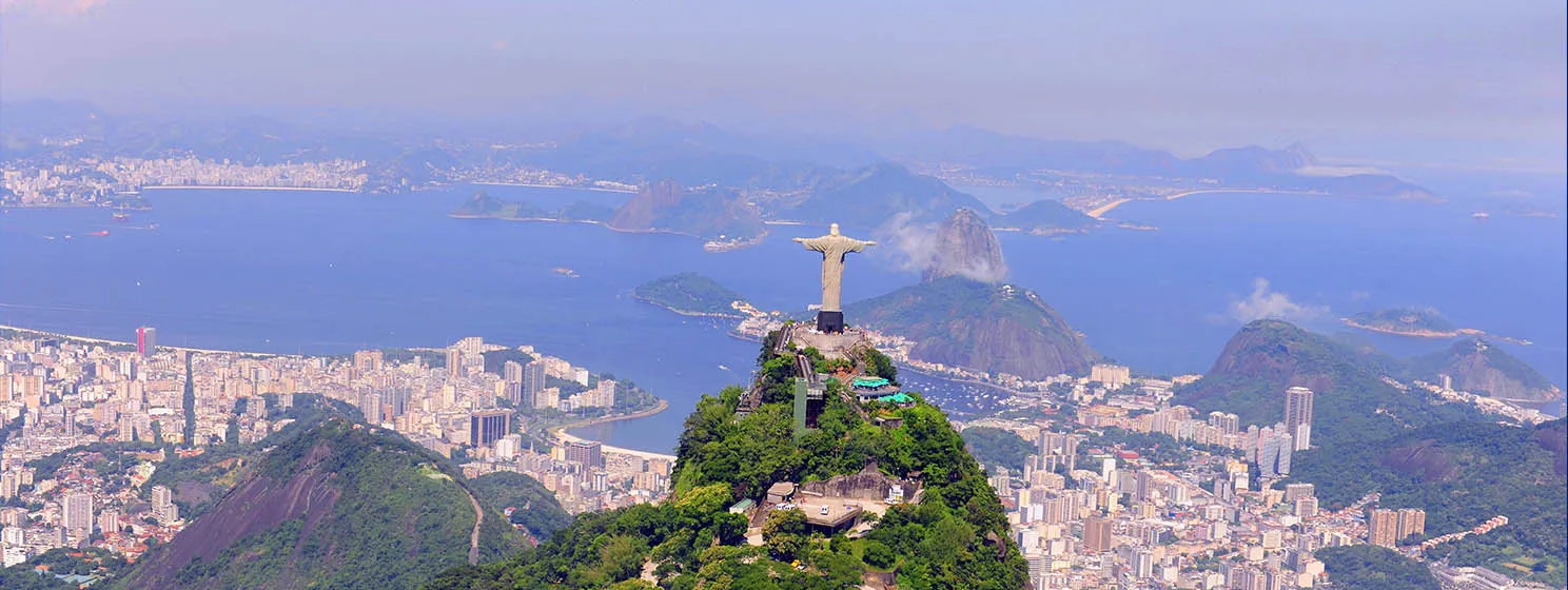 Rio de Janeiro, Brazil. Aerial view of Rio de Janeiro with Christ Redeemer statue.