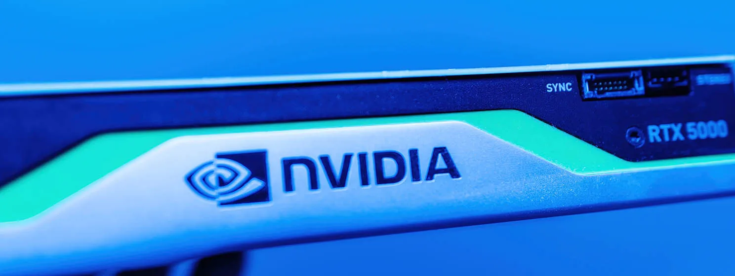 NVIDIA logo is visible on a super professional video card with a blue color cast, highlighting the advanced technology and premium design of the hardware.