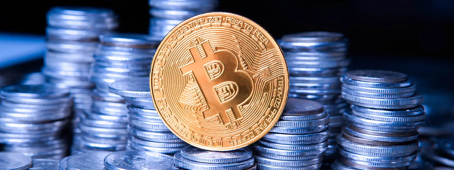 Bitcoin gold coin. Cryptocurrency concept. Virtual currency back.