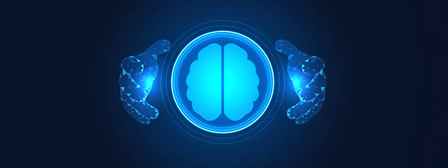 Two hands embracing the technology of artificial intelligence