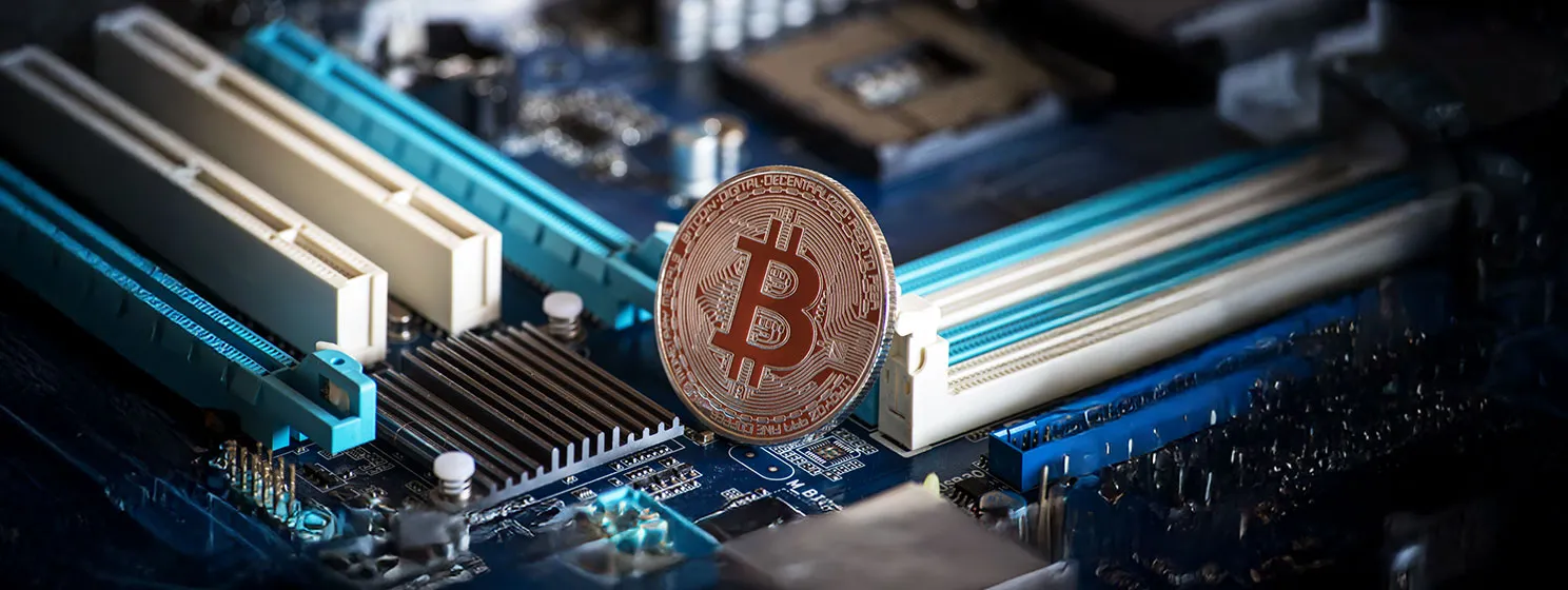 Bitcoin with circuit board background