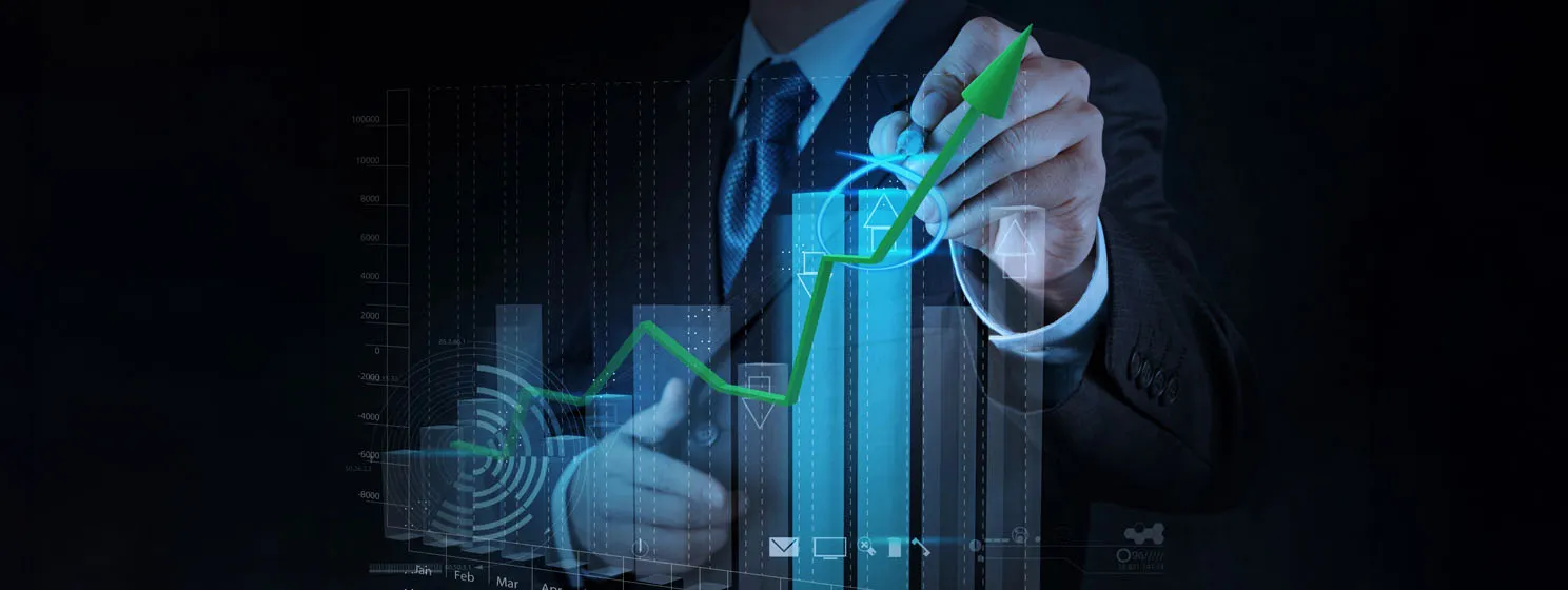 Businessman hand drawing virtual chart business
