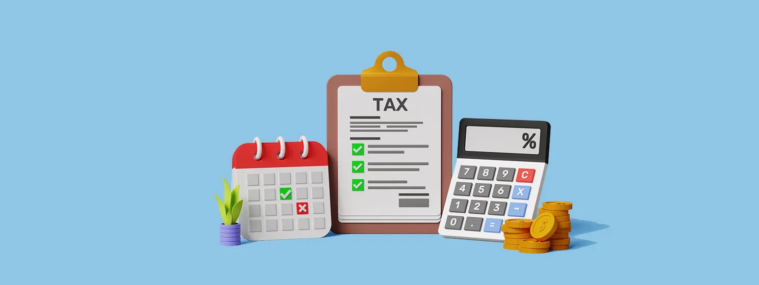 Tax form, calendar, and calculator