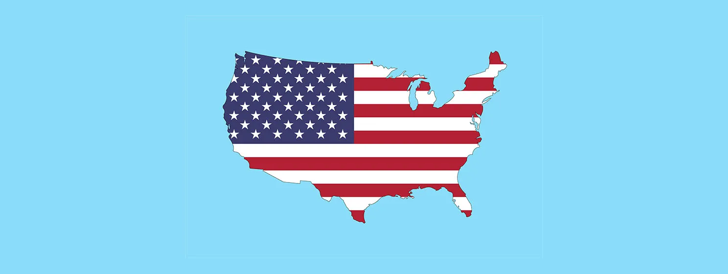 US map with flag overlay