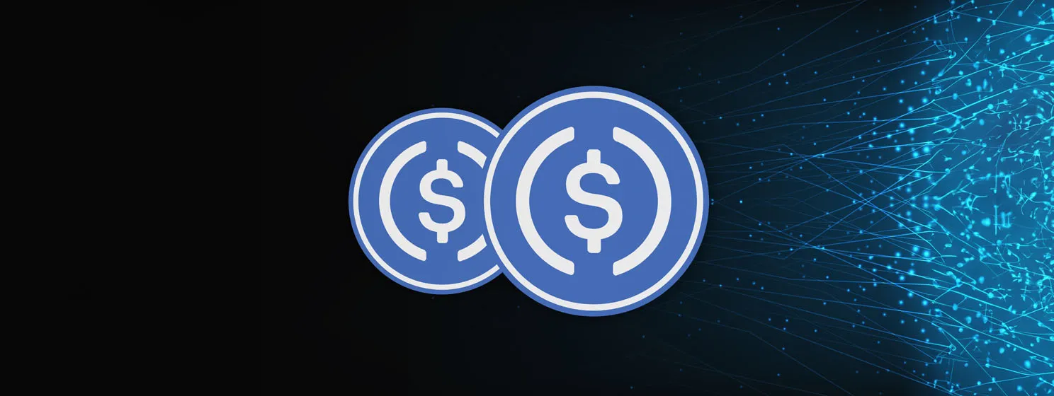 USDC Stablecoin logos on digital background