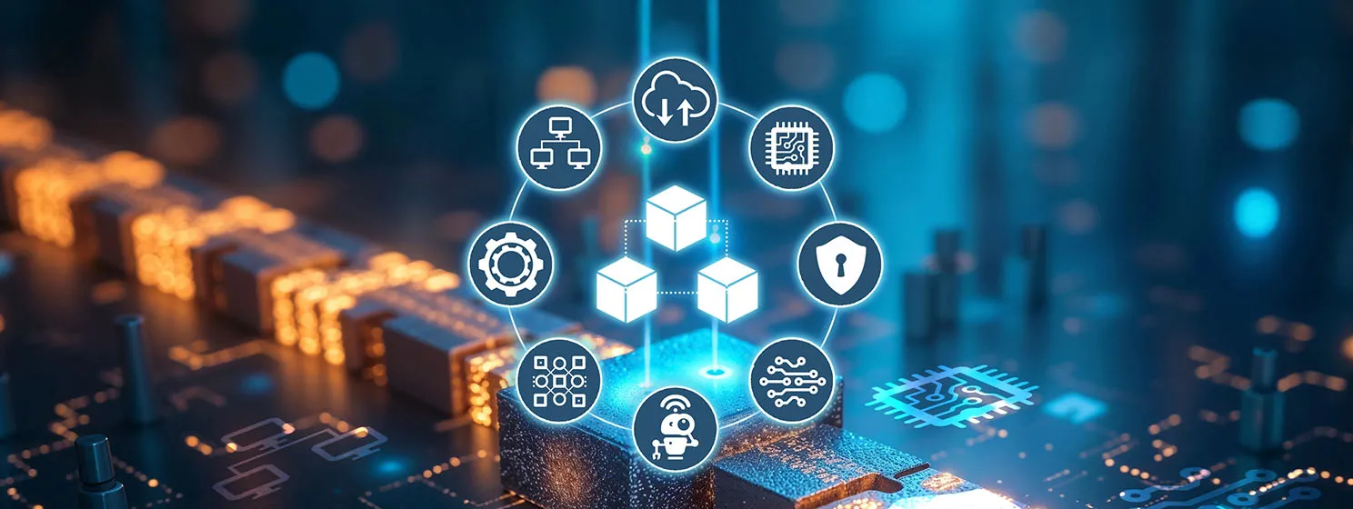Blockchain technology concept. Digital security and network connection on modern virtual screen interface, technology and network.