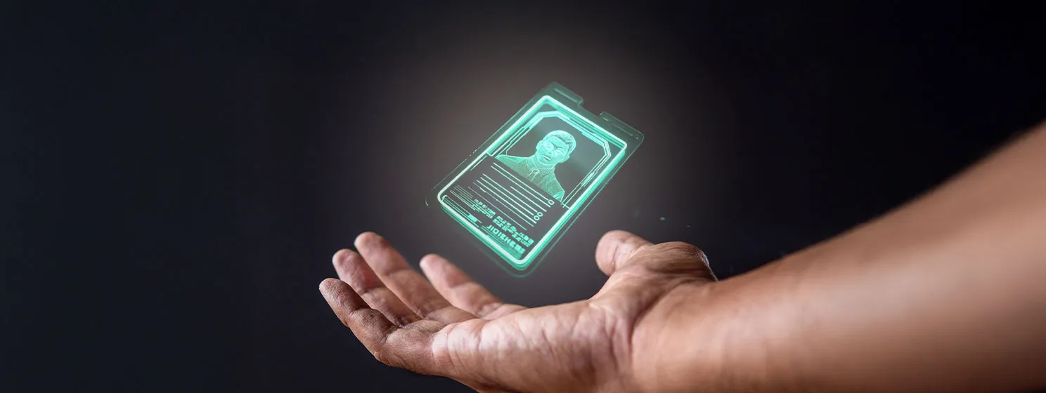 Hand with a floating digital identification card