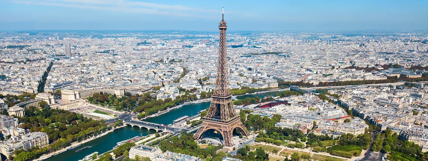 Eiffel Tower aerial view, Paris.