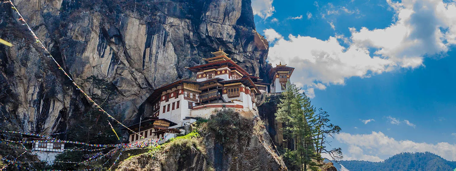 View at Tiger`s Nest monastery (Taktshang Goemba) in Paro, Bhutan.
