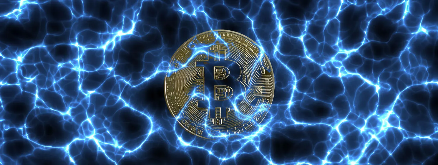 Bitcoin on electric blue background