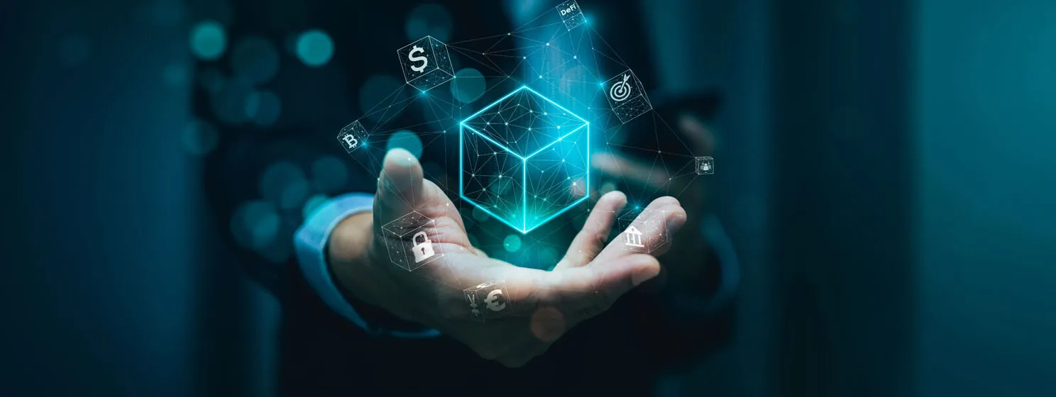 Blockchain Technology Concept - holographic cube