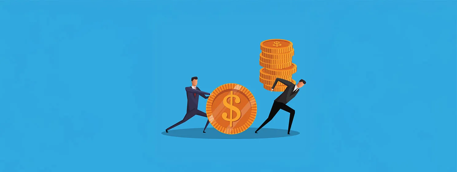 Business men carrying bitcoin coins