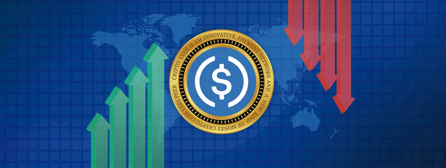 USDC digital currency concept on digital background