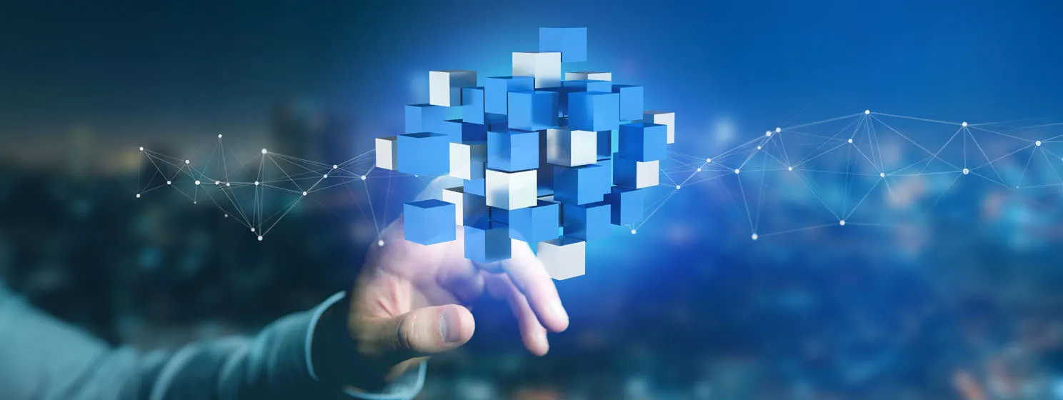 blue and white cubes, blockchain and tokenization concept