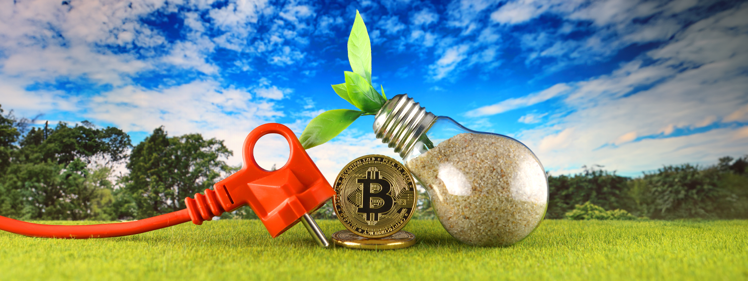 Bitcoin (BTC) and green, renewable energy concept